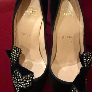 Christian Louboutin Elegant Black Heels with Rhinestone Bow. Size 36. Worn once